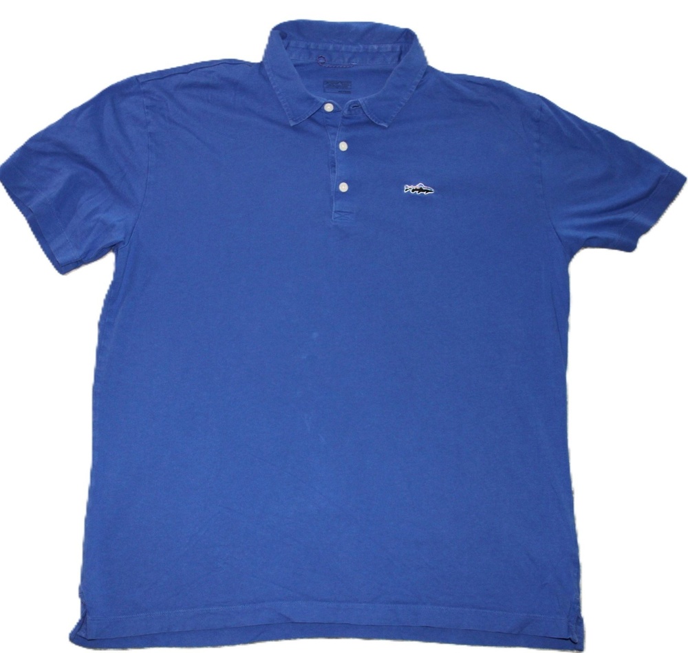 Patagonia Polo Shirt Mens L Blue 100% Cotton Worn Wear Collared Short Sleeve